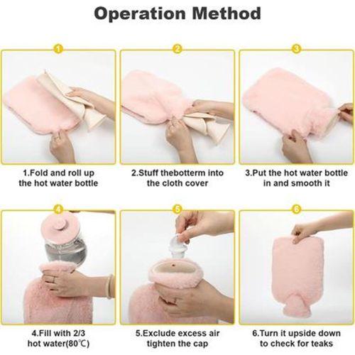 Sıcak Su Torbası Yan Cepli Pembe  Peluş Termofor 27X17X2Cm  1 Litre