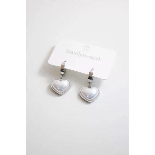 İncili Çelik Kalp Küpe - Gümüş