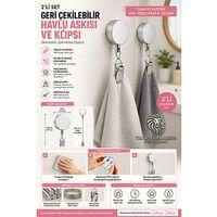 2li Geri Çekilebilir Havlu Askısı Yapışkanlı Mutfak Banyo Havlu Klipsi Duvar Askılığı Kancası Delmesiz Çinko Alaşım Metal Pratik Havlu Tutucu 723454