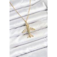 316L Çelik Zincir Gold Renk Uçak Model Kadın Kolye