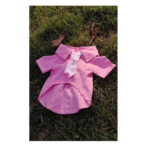 Gobo Puantiyeli Kravatlı Pembe Gömlek Kedi Köpek Kıyafeti Elbisesi Medium/M/Beden 2