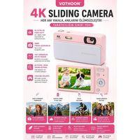 Dijital Kamera 4k Hd 48mp 8x Zoom Flaşlı Kayar Retro Video Kamera 2 4’’ Ekran 64gb Sd Kart Hediyeli Pembe