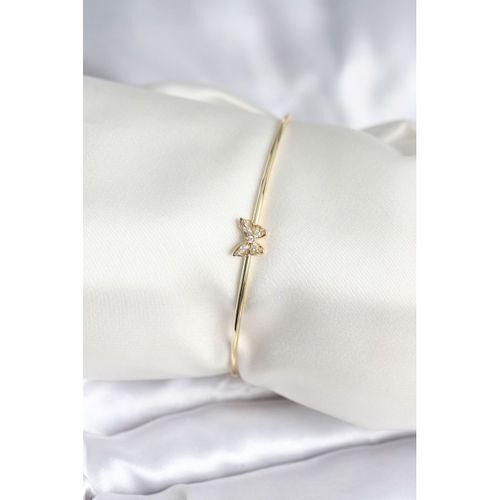 Kelebek Figürlü Zirkon Taşlı Gold Renk Pirinç Kadın Bileklik