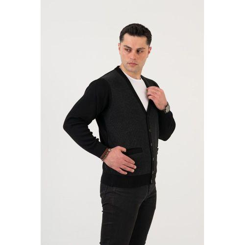 WOOLEN WORLD DÜĞMELİ ÇİFT CEPLİ NOKTA DESENLİ ERKEK TRİKO HIRKA