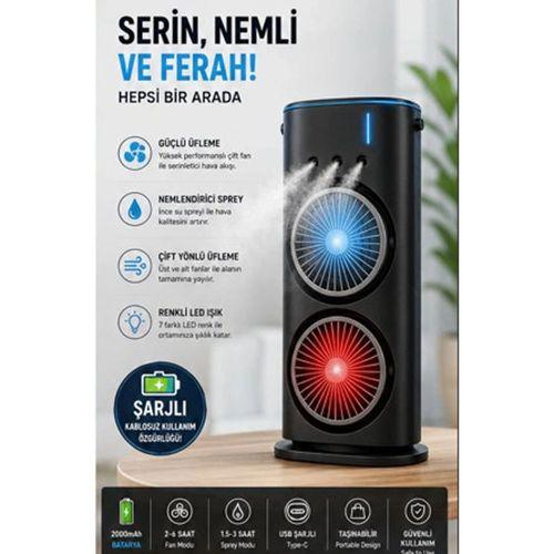 Vothoon Çift Başlıklı Sprey Fan Nemlendirici Ve Renkli Led Işıklı Siyah