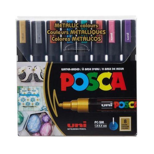 UNİBALL POSCA (1.8-2.5) SU BAZLI BOYAMA MARKÖRÜ METALİK 8'li SET ( N ) (UNİ-PC-5M)/ 8C MC SET