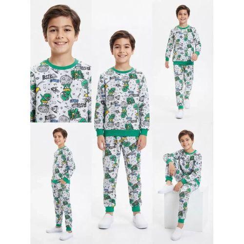 4/10 Yaş Uzay Mekiği Baskılı Pamuk Penye Çocuk Pijama Takımı