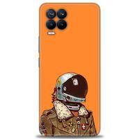 Realme 8 Kılıf HD Baskılı Kılıf - Turuncu Astronot + Tam Ekran Koruyucu