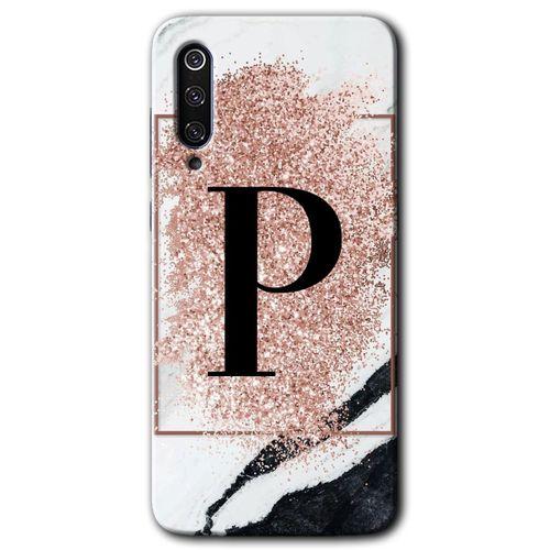 Potkal Hediye Fabrikası Xiaomi Mi 9 Kılıf HD Desen Baskılı Arka Kapak - Pembe Mermer Desenli P Harfi