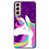 MRCİLETİSİM Samsung Galaxy S21 Plus Kılıf HD Desen Baskılı Arka Kapak + Temperli Cam - Unicorn Sleep