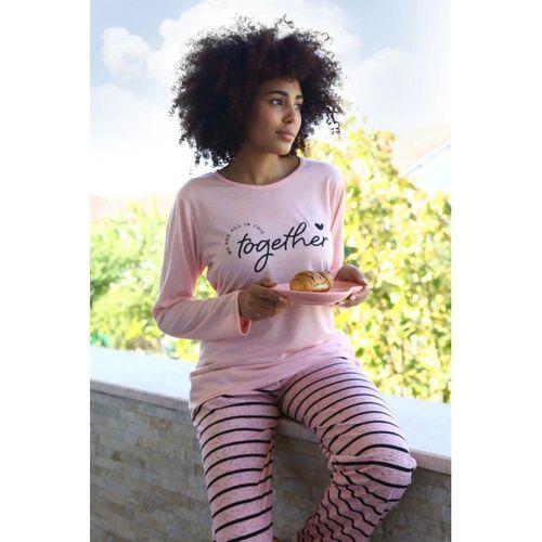 Kadın Penye Uzun Kol Pijama Takım Pembe