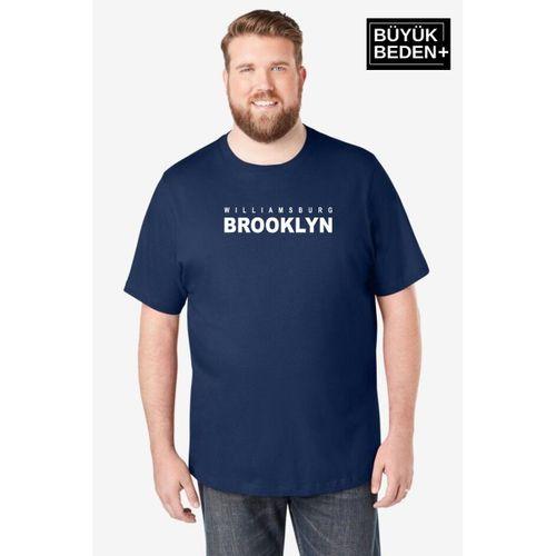 Erkek Büyük Beden Willams.Brooklyn Baskılı Bisiklet Yaka Tshırt SPR25BTS15
