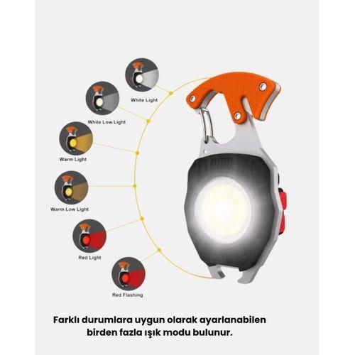 Mini Led Anahtarlık Fener – Şişe Açacağı, Tornavida, Düdük Ve Usb Şarj Özellikli