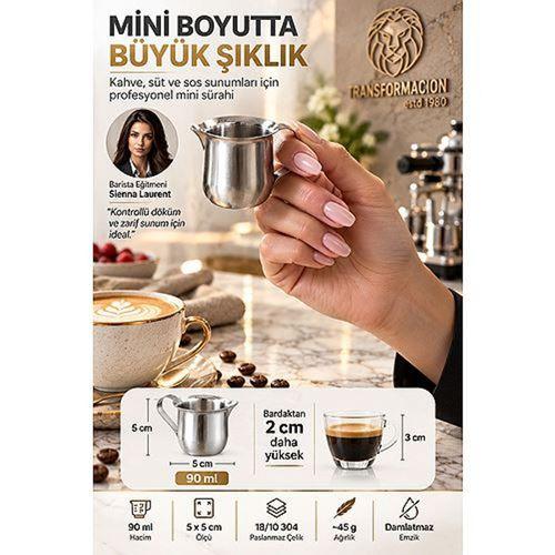90 ml 5x5 cm Mini Sütlük Espresso Pitcher Sosluk Sürahisi 18/10 304 Paslanmaz Çelik 723666