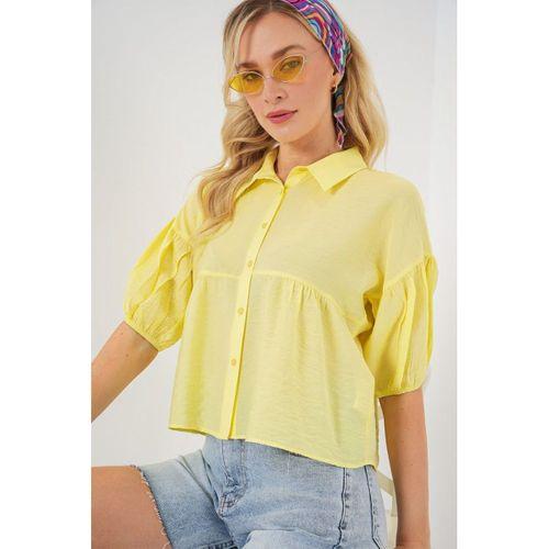 Kısa Kol Crop Gömlek 20335 - Sarı