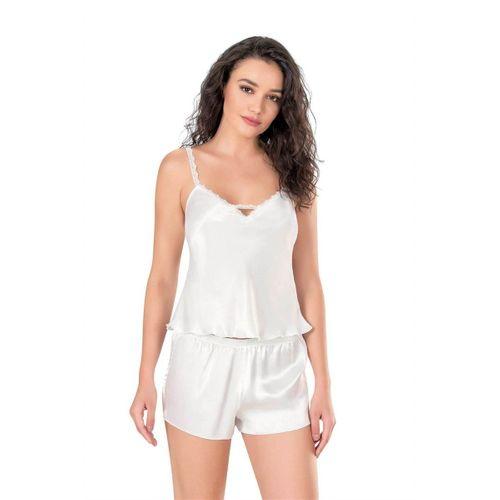 Ekru Saten Babydoll Şort Takımı