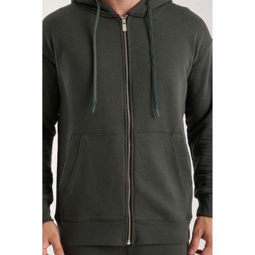 Haneke Regular Kalıp Diagonal 3 İplik Fermuarlı Kapüşonlu Erkek Sweatshirt - Çam Yeşili