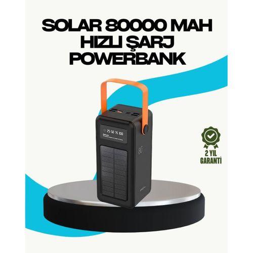 80000 Mah Güneş Enerjili Powerbank 4 Kablolu Type C Lightning Micro Usb