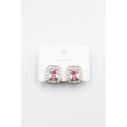 Kare Taşlı Küpe - Pembe