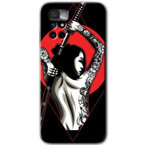 MRCİLETİSİM Xiaomi Redmi Note 11 4G Kılıf HD Desen Baskılı Arka Kapak+Temperli Cam - Samurai Girl
