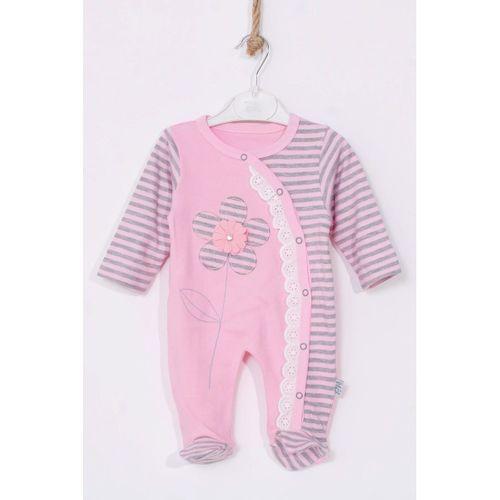 Çiçek Nakışlı % 100 Pamuk Ayaklı Kız Bebek Tulumu