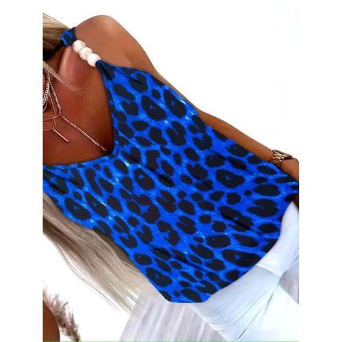 Kadın Askılı V Yakalı Boncuk Detaylı Leopar Desenli Süprem Bluz