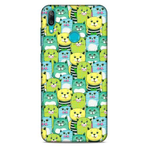 Lopard Huawei Y7 2019 Uyumlu Kılıf Kediler (37) Silicone Cover Mavi Sarı
