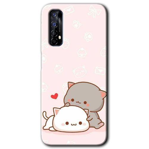 Realme 7 Kılıf Baskılı Kapak - Kedi Aşkı + 5D Tam Kaplayan Cam