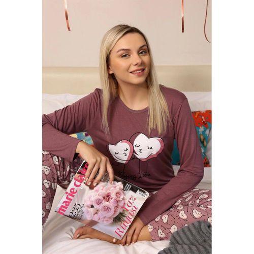 Kadın Penye Uzun Kol Pijama Takım Mürdüm