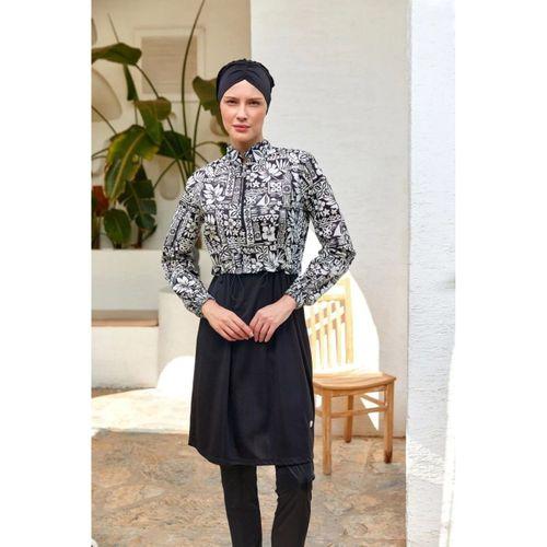 Rozamay 253402 Penelope  Siyah Tam Boy Lycralı Dijital Desen Tesettür Mayo