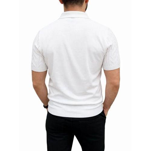 Erkek Yazlık Triko Tişört Kısa Kol Polo Yaka Düğmeli T-Shirt - Beyaz