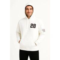 Üç İplik Kapüşonlu Ön Ve Arka Baskılı SweatShirt Hoodie - Beyaz