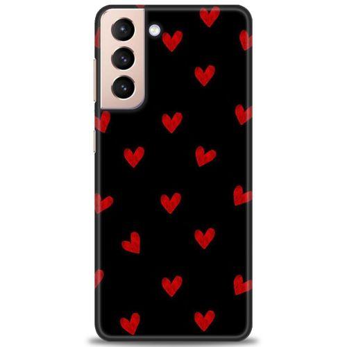 Samsung Galaxy S21 Kılıf HD Baskılı Kılıf - Kırmızı Kalpler + Tam Ekran Koruyucu