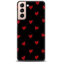 Samsung Galaxy S21 Kılıf HD Baskılı Kılıf - Kırmızı Kalpler + Tam Ekran Koruyucu
