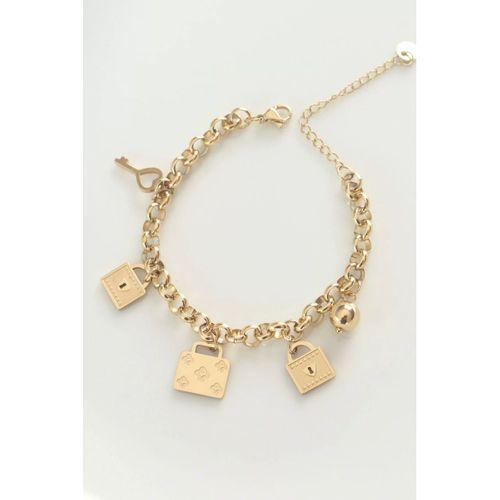 316L Çelik Gold Renk Karışık Aksesuarlı Oval Zincir Bileklik - TJ-BB6038