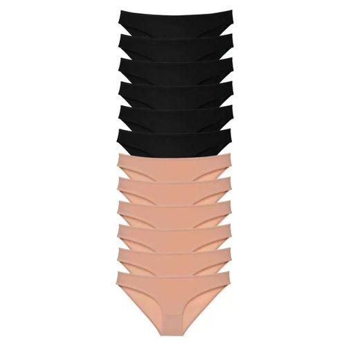 12 Adet Süper Eko Set Likralı Kadın Slip Külot Siyah Ten