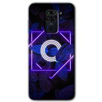 MRCİLETİSİM Xiaomi Redmi Note 9 Kılıf Kapak - Dark Neon Yaprak O Harfi +Hayalet Ekran Yandan Gözükmez