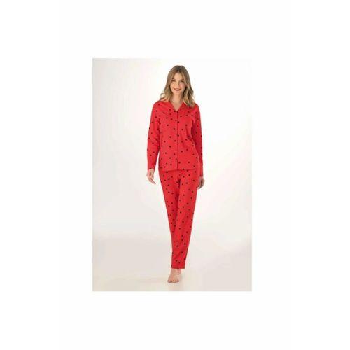 Kadın Puantiyeli Uzun Kollu Kırmızı Pijama Takımı- 952