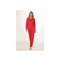 Kadın Puantiyeli Uzun Kollu Kırmızı Pijama Takımı- 952