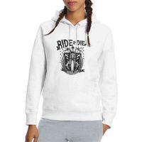 Ride Or Die Motorsiklet Motor Baskılı Beyaz Kadın Kapşonlu Sweatshirt