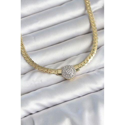 Ezme Zincir Model Zirkon Taşlı VIP Seri Gold Renk Kadın Kolye