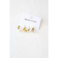 3'lü Taşlı Çelik Halka Küpe - Altın