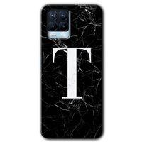 Realme 8 Pro Kılıf Baskılı Kapak - Siyah Mermer Desenli T Harfi + 5D Tam Kaplayan Cam