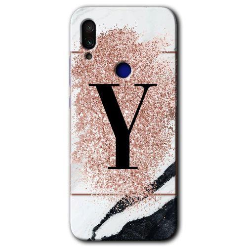 Xiaomi Redmi Note 7 Kılıf HD Desen Baskılı Arka Kapak - Pembe Mermer Desenli Y Harfi