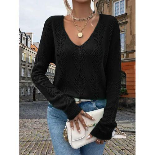Kadın Uzun Kollu V Yakalı Arkası Düğmeli Triko Bluz