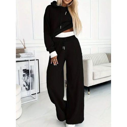 Kadın Uzun Kollu Kapşonlu Viskon Iki Iplik Bluz Ve Pantolon Ikili Takım