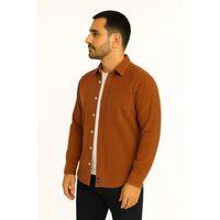 Erkek Fitilli Kadife Cepli Gömlek Oversize Rahat Kalıp - Kahverengi