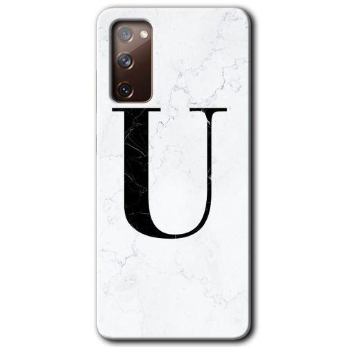 MRCİLETİSİM Samsung Galaxy S20 FE Kılıf Baskılı Kapak - Beyaz Mermer Desenli U Harfi +Tam Ekran Koruyucu