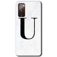 MRCİLETİSİM Samsung Galaxy S20 FE Kılıf Baskılı Kapak - Beyaz Mermer Desenli U Harfi +Tam Ekran Koruyucu