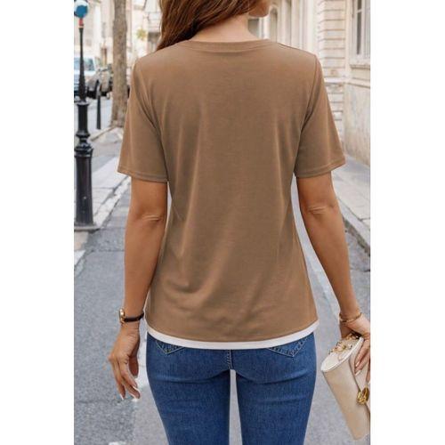 Kadın Kısa Kollu Bisiklet Yaka Viskon Bluz